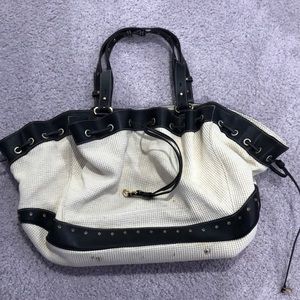 Woven Cute white, black and gold purse